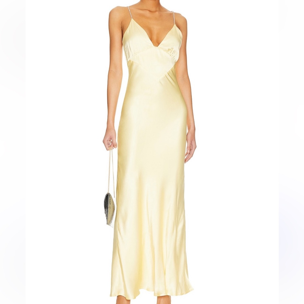 REVOLVE Satin Slip Maxi Dress in Pale Yellow
